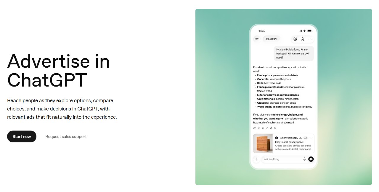עמוד הבית של OpenAI Ads